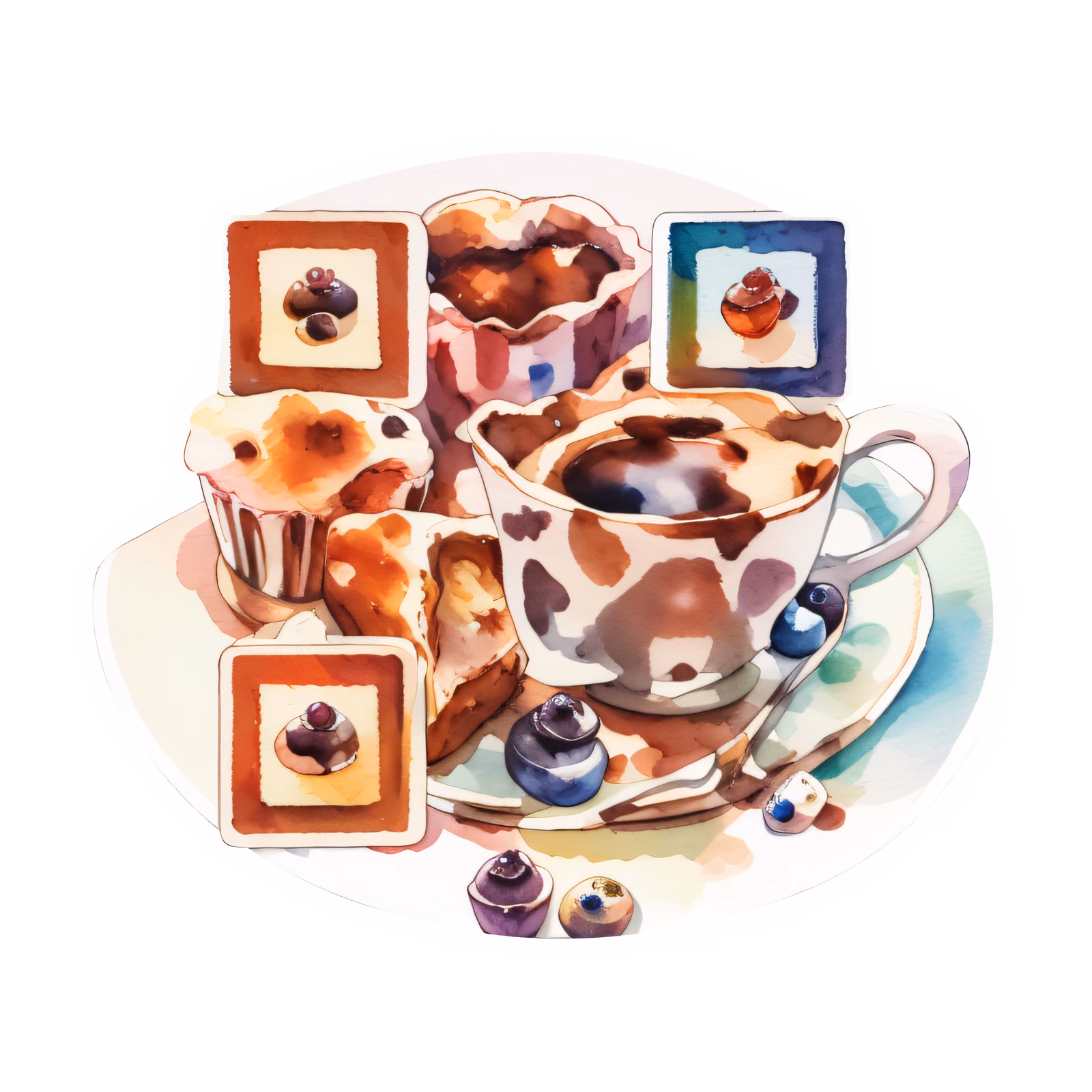 Coffee and Muffins Watercolor QR Code for Stickers — image 1