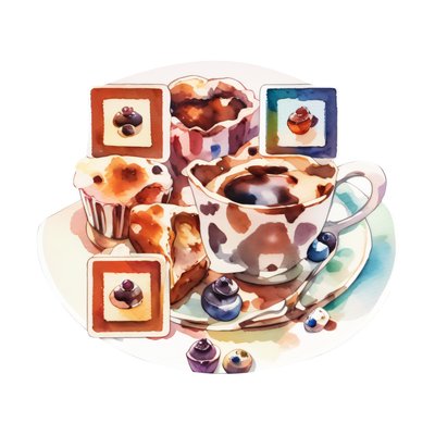 Coffee and Muffins Watercolor QR Code for Stickers