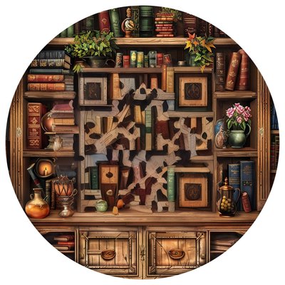 Victorian Bookcase Digital Painting QR Code for Stickers
