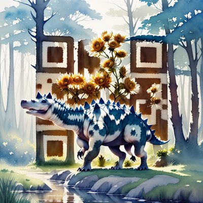 Stegosaurus Riverbank Watercolor QR Code Art