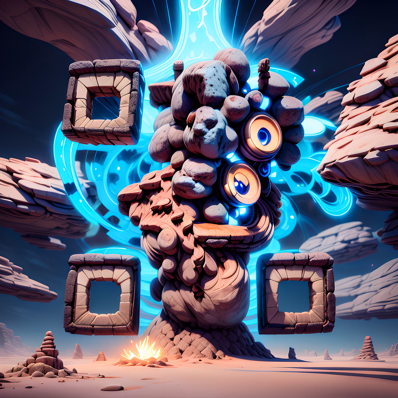 Stone Golem Desert Fantasy 3D QR Code Art — image 1