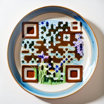 Bluebell Ceramic Plate Folk QR Code Art