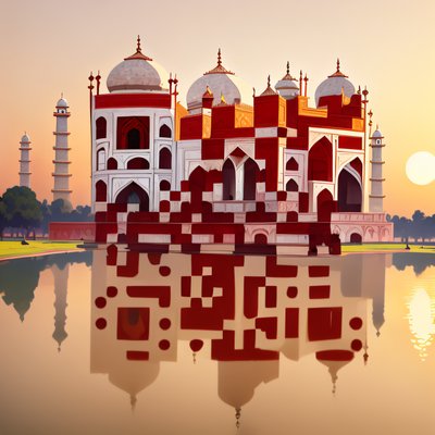 Taj Mahal Sunset Vector QR Code for Posters
