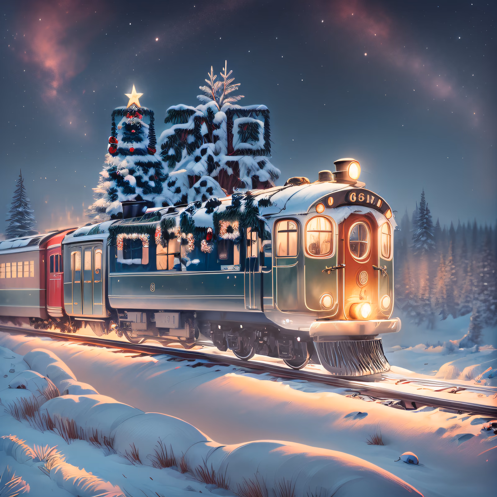Рождественский поезд снежной ночью: QR-код для открыток — изображение 1