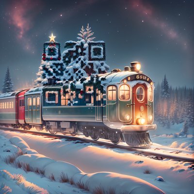 Christmas Train Snowy Night QR Code for Greeting Cards