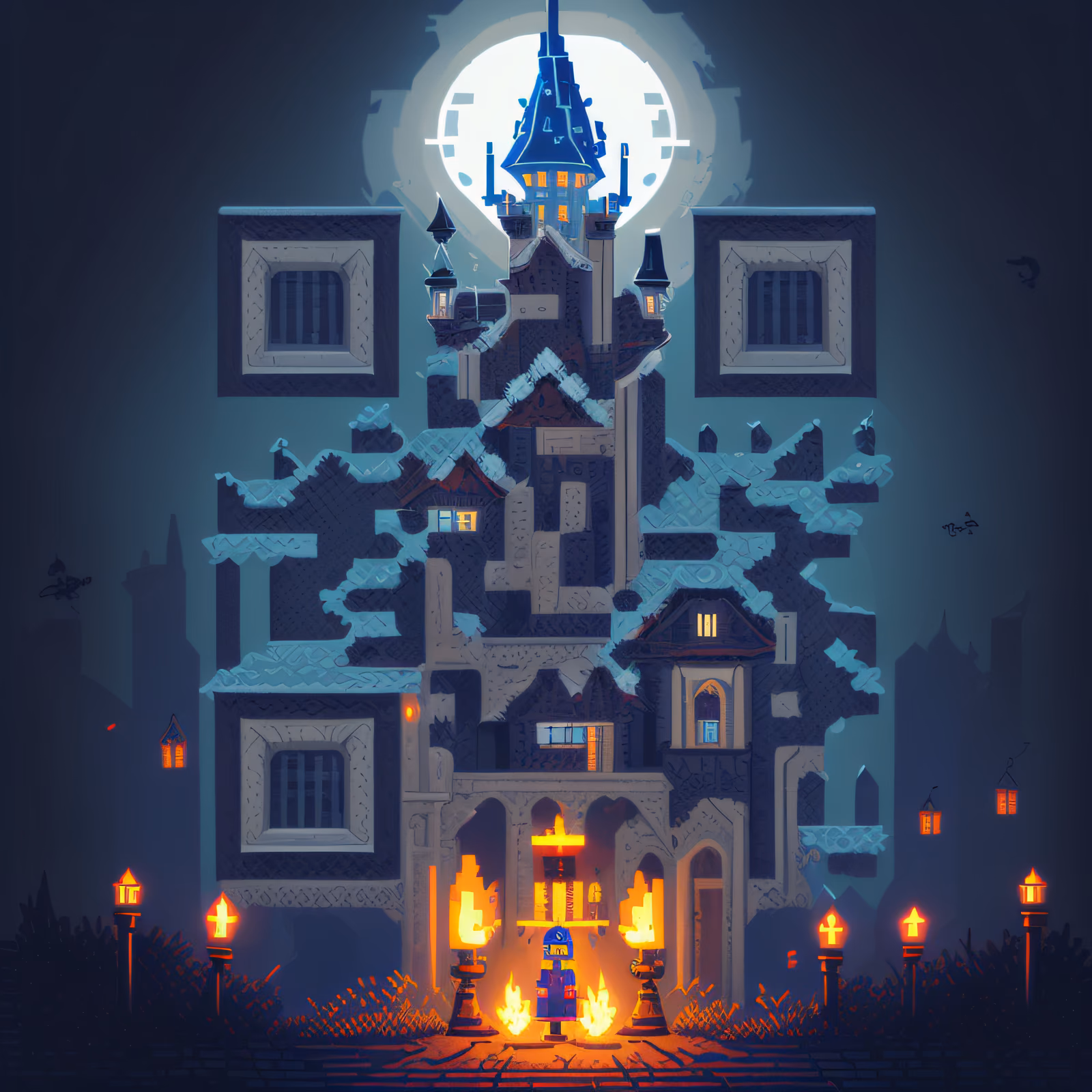 Pixel Gothic Castle at Night QR Code for Posters — image 1