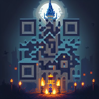 Pixel Gothic Castle at Night QR Code for Posters