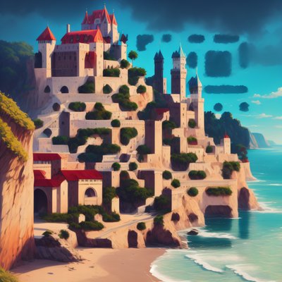 Seaside Cliff Castle Digital Painting QR Code for Posters