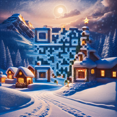 Christmas Snow Village Night QR Code for Greeting Cards — image 1