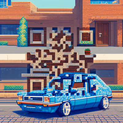 Blue Car Brick Pixel Art QR Code for Posters — image 1