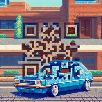 Blue Car Brick Pixel Art QR Code for Posters