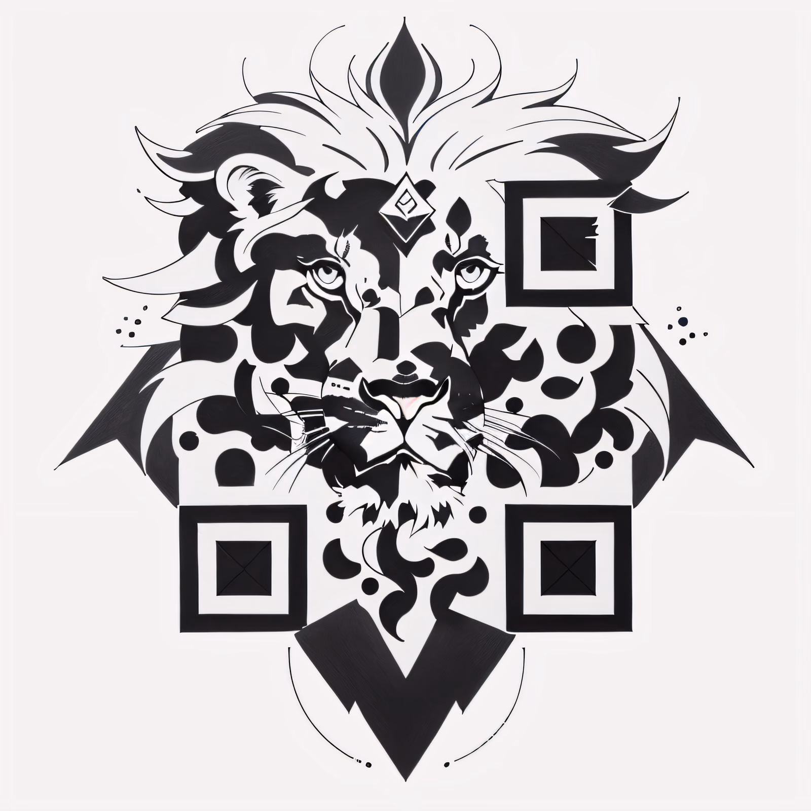 Geometric Lion Head Tattoo Animals QR Code for Temporary Tattoos — image 1