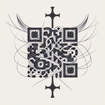 Thorny Vine Cross Tattoo Symbol QR Code for Temporary Tattoos