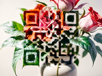 Букет розовых роз на фото: QR-код