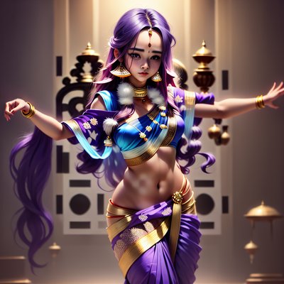 Indian Dancer Saree Digital Painting QR Code for Posters