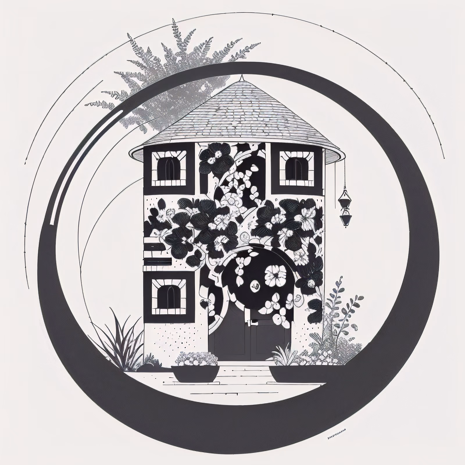 Цветочный домик, рисунок тушью: QR-код — изображение 1