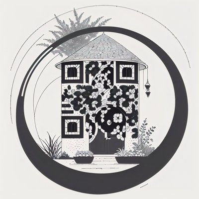 Floral Cottage Ink Drawing QR Code Art