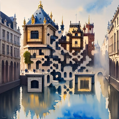 Brussels Canal Cityscape Watercolor QR Code Art — image 1