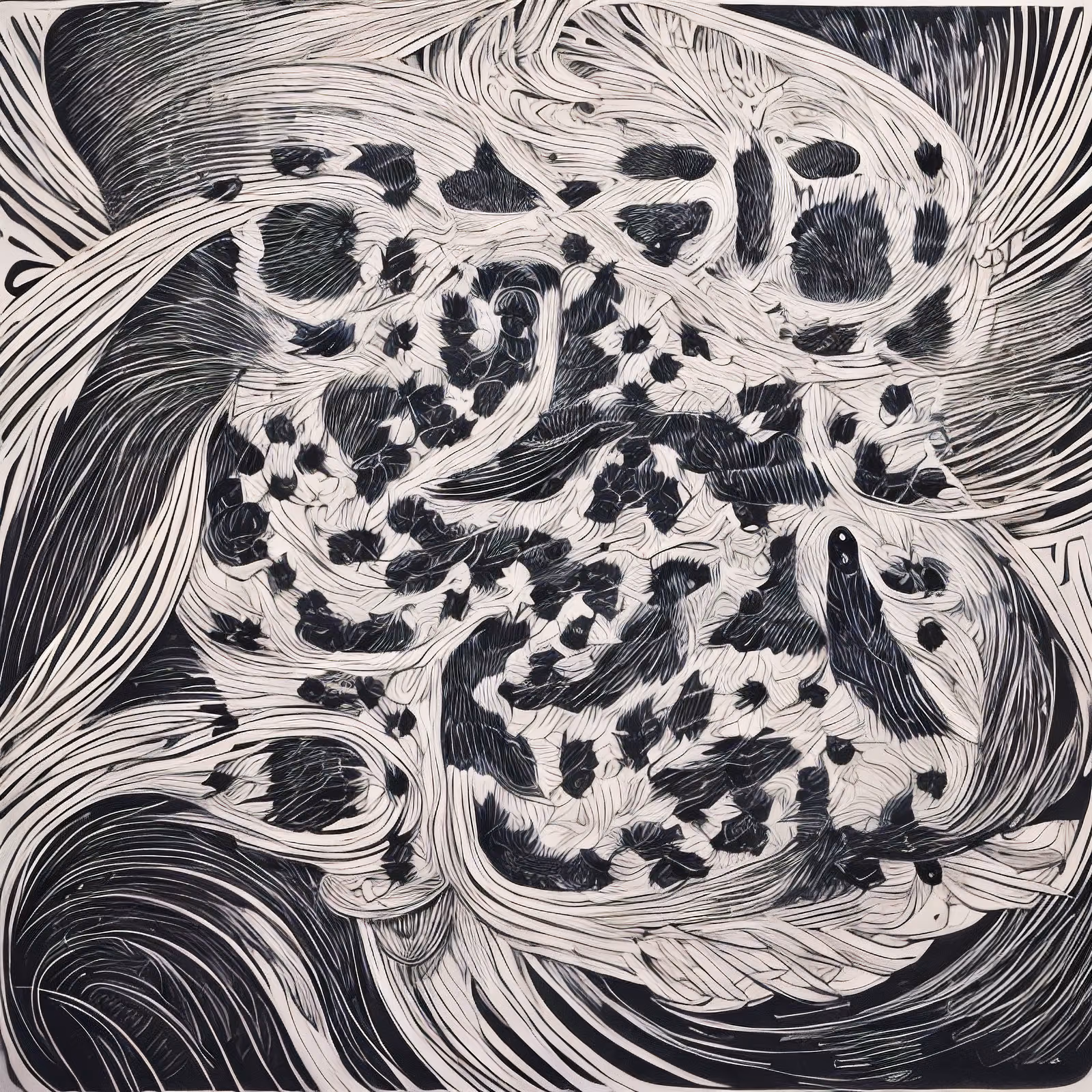 鸟群木刻曼陀罗涂鸦二维码艺术 — 图片 1