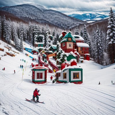Snowy Ski Village Winter QR Code for Posters