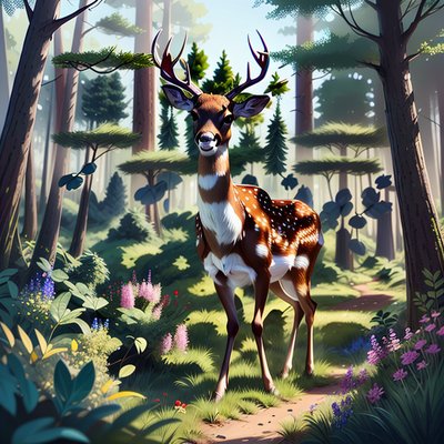 Forest Deer Digital Painting QR Code Art