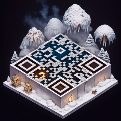 Isometric Winter Hot Springs Diorama QR Code Art — image 1