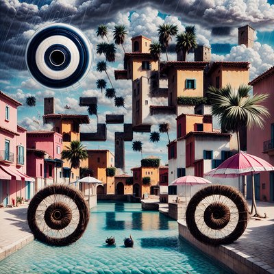 Surreal Mediterranean Village QR Code Art