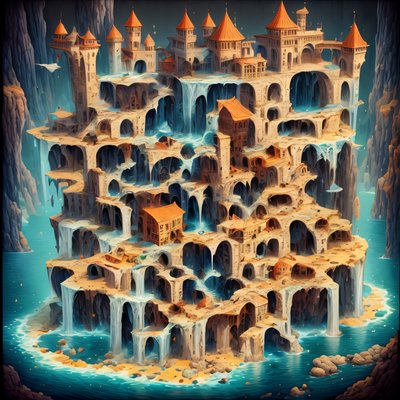 Фантастический остров-город с водопадами: QR-код