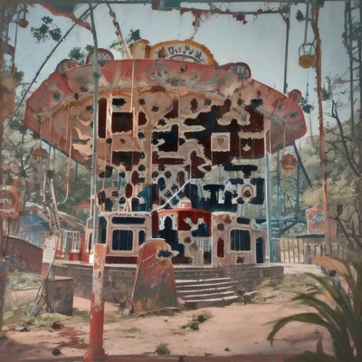 Abandoned Carousel Ruins Digital Painting QR Code for Posters