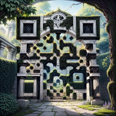 Mossy Stone Archway Fantasy Garden QR Code Art