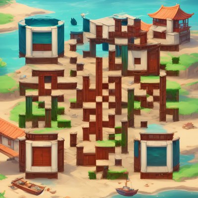 Cartoon Island Village Game Art QR Code for Posters