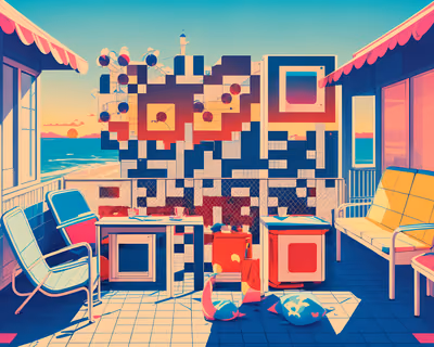 Coastal Balcony Sunset Pop Art QR Code for Posters — image 1