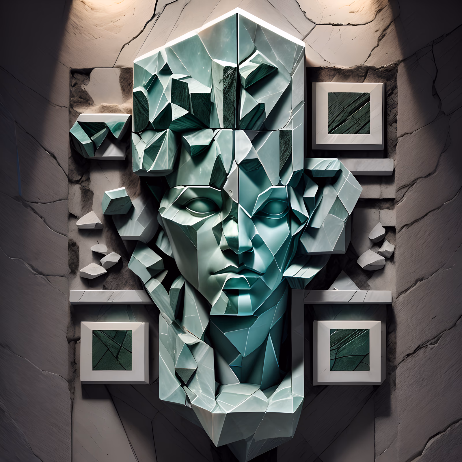 Скульптура головы воина из зелёного мрамора, QR-код — изображение 1