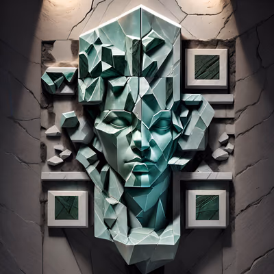 Скульптура головы воина из зелёного мрамора, QR-код — изображение 1