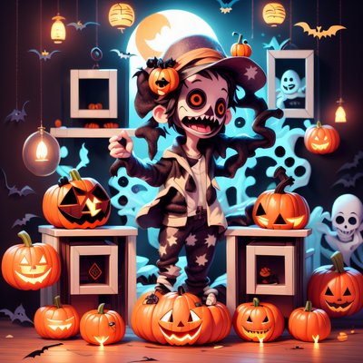 Cartoon Halloween Ghoul and Pumpkins QR Code for Posters