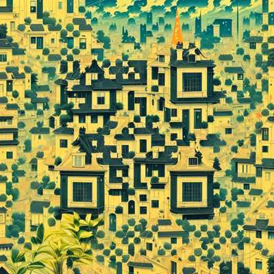 Hillside Town Houses Illustration QR Code Art — image 1
