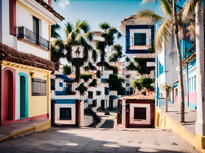 Colorful Colonial Street Photography QR Code for Posters