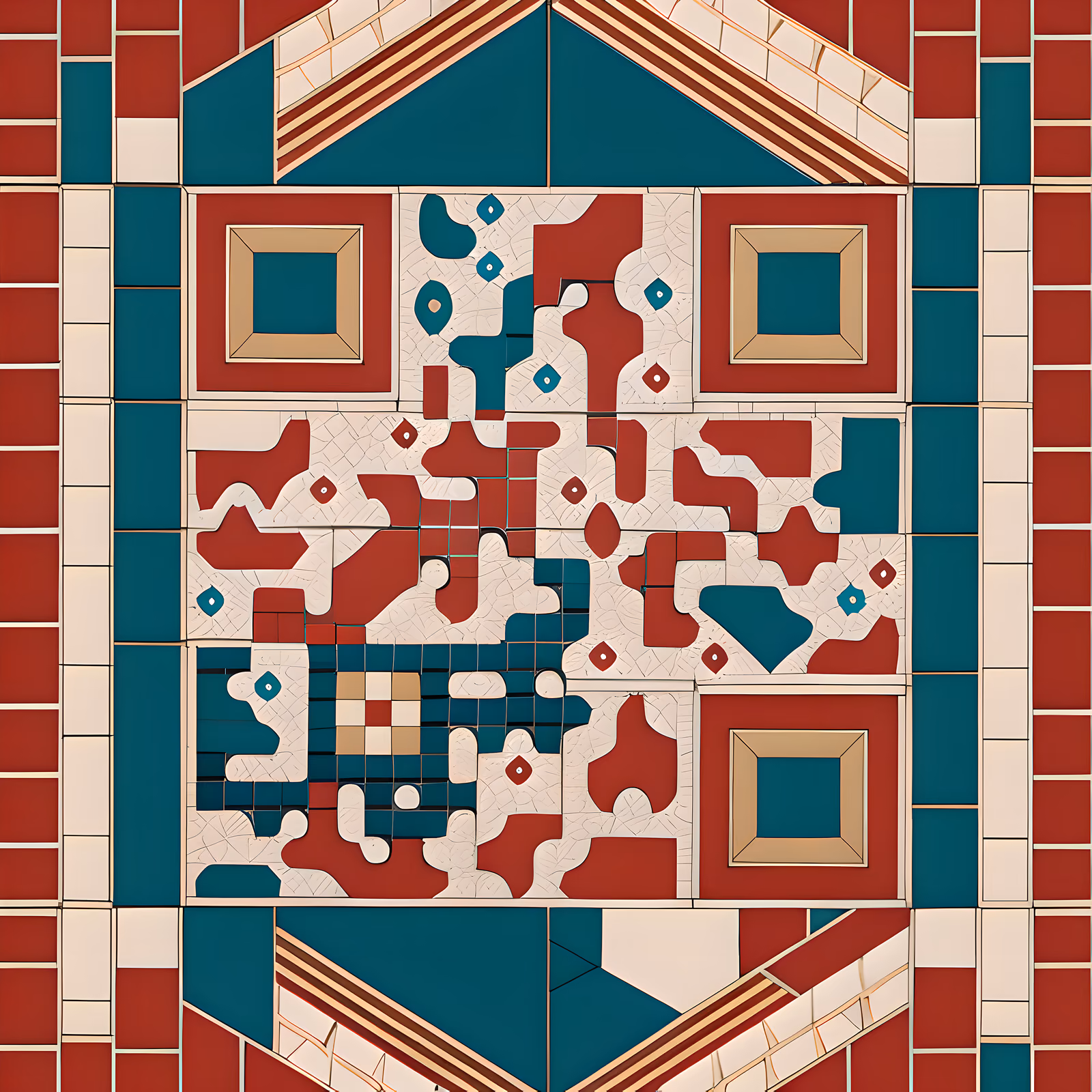 Red and Teal Tile Mosaic QR Code Art — image 1