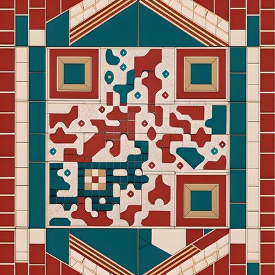 Red and Teal Tile Mosaic QR Code Art