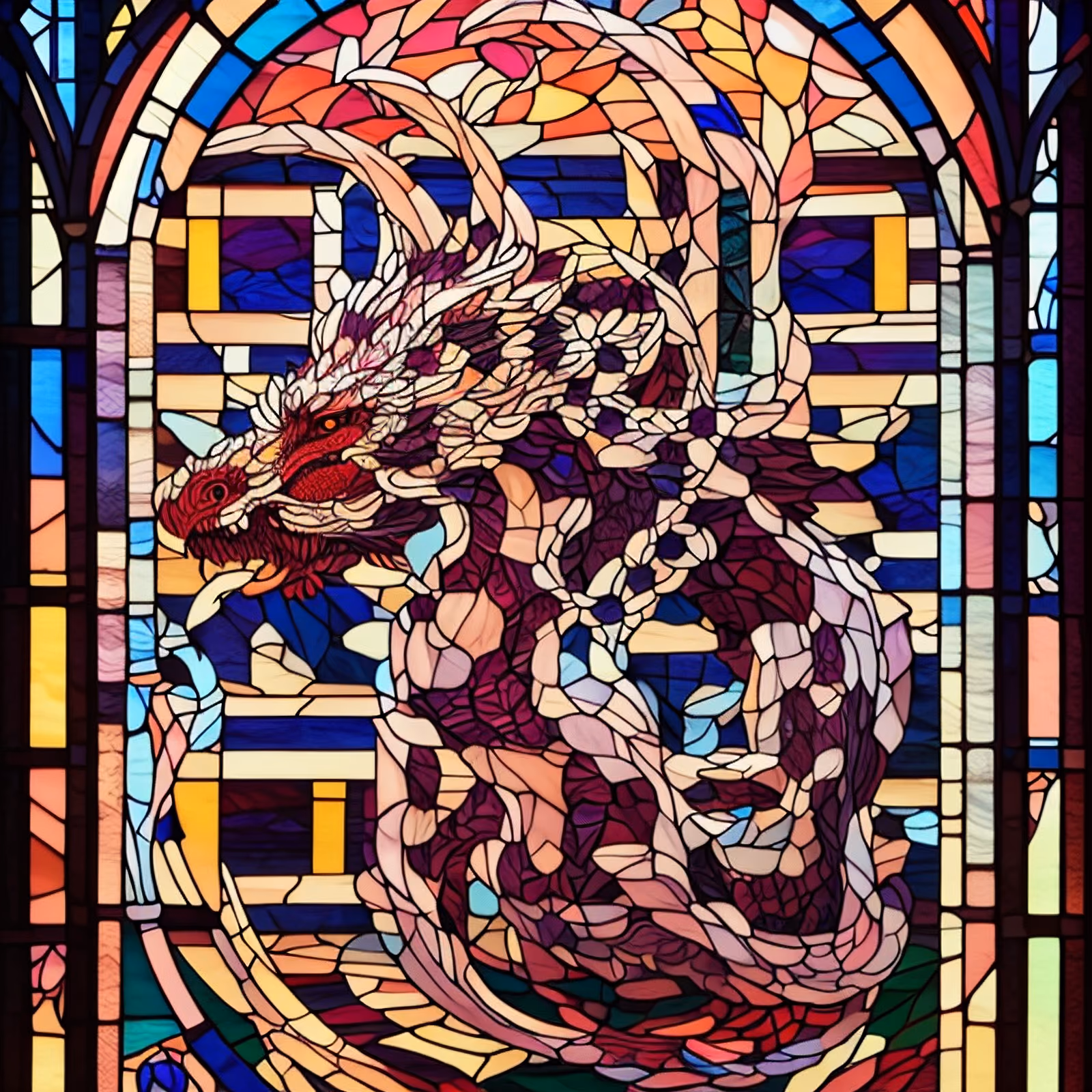 Red Dragon Stained Glass QR Code Art — image 1