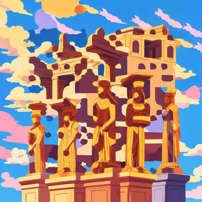 Ancient Statues Temple Vector QR Code for Posters — image 1