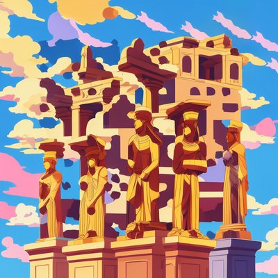 Ancient Statues Temple Vector QR Code for Posters
