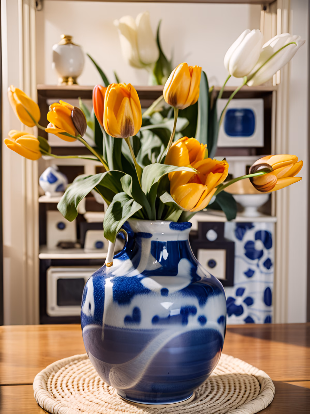 Yellow Tulips Blue Vase Photo QR Code Art — image 1