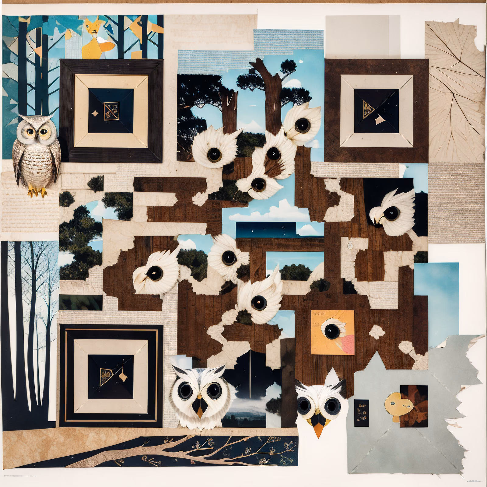 Owl Forest Paper Collage QR Code Art — image 1