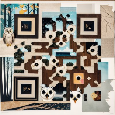 Owl Forest Paper Collage QR Code Art