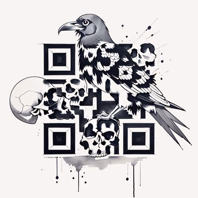 Ворон на черепе в стиле татуировки тушью: QR-код для временных татуировок — изображение 1