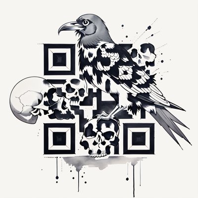 Raven on Skull Tattoo Ink QR Code for Temporary Tattoos