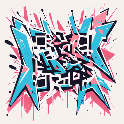 Cyan Pink Graffiti Lettering QR Code for Apparel — image 1