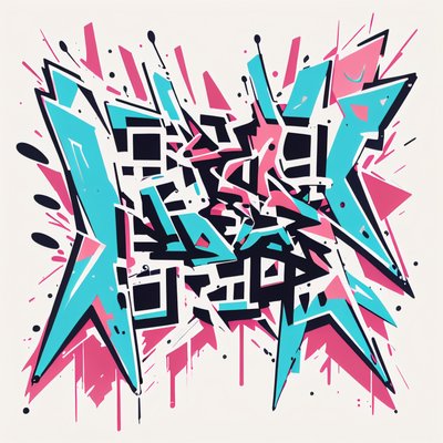 Cyan Pink Graffiti Lettering QR Code for Apparel