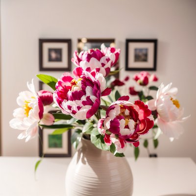 Pink Peonies Vase Photo QR Code Art
